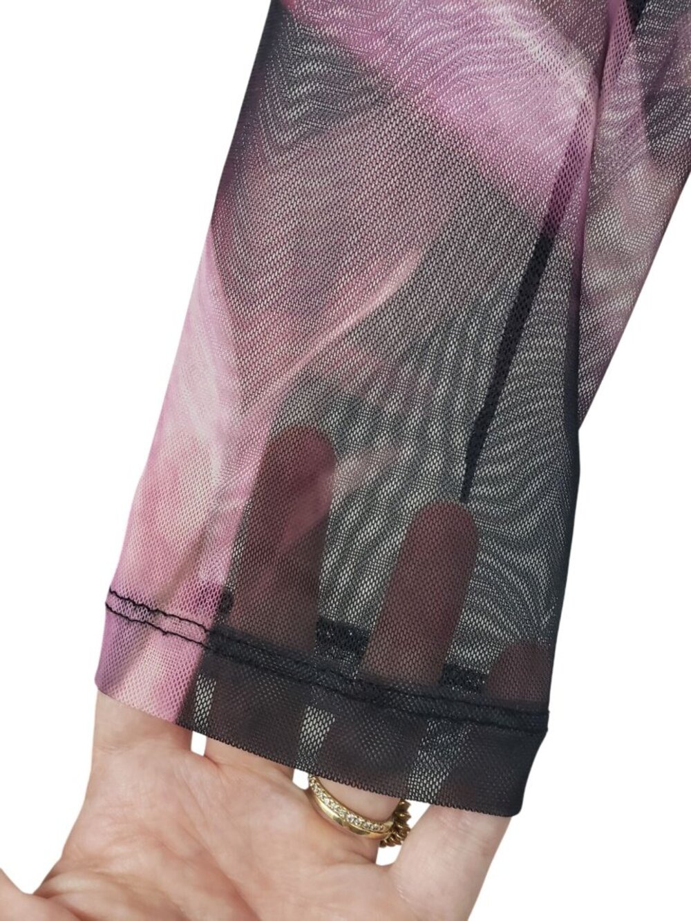 AllSaints Elia Margeaux Bodysuit Black Purple Long Sleeeve Mesh Mock Neck Goth - Picture 7 of 10